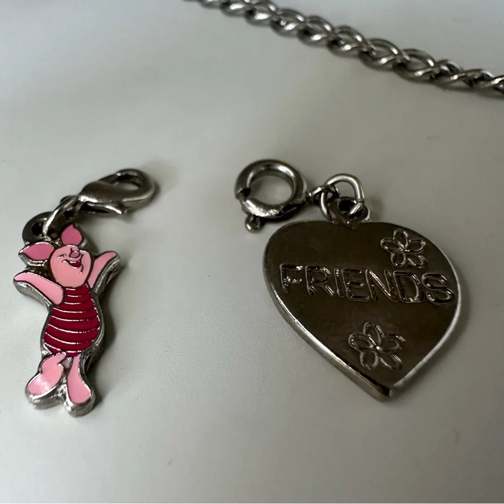Disney Charm Bracelet Silver-Tone w Piglet Mickey Friends